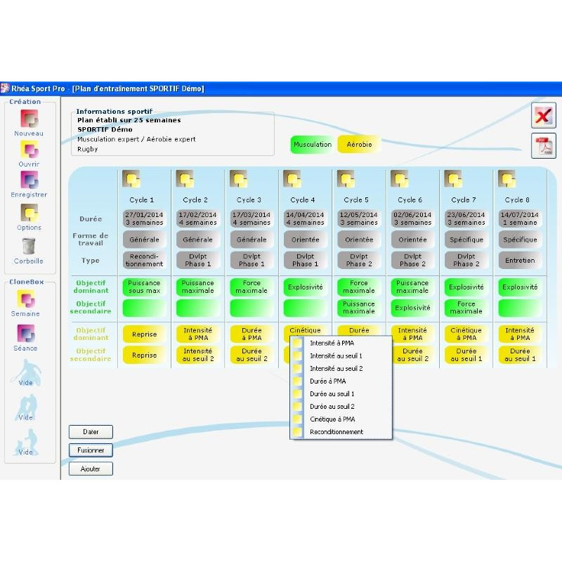 RHEA Pro - Logiciel de planification d'entraînement Musculation Aérobie